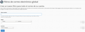 Configuración de creación de los filtros de correo electrónico global en cPanel