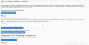 Panel de configuración de Apache SpamAssassinTM en las cuentas de correo electrónico en cPanel