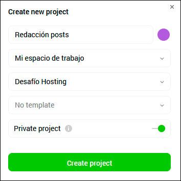 Crear un nuevo proyecto en Toggl